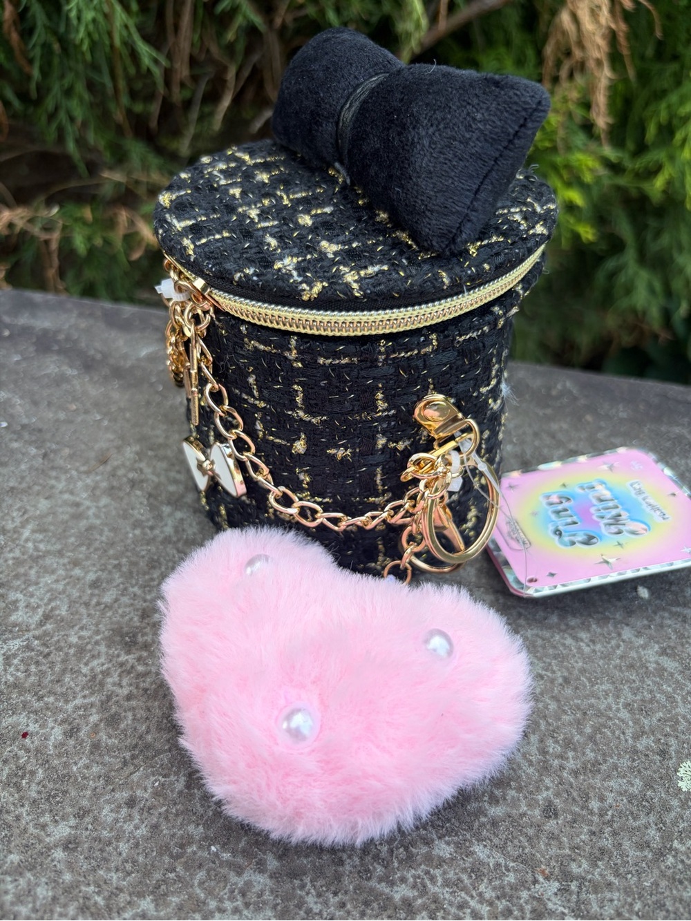 Tiny Mini Black Tweed Bow Fashion Bag Charm Crossbody + Hello Kitty Accessories - Picture 7 of 7